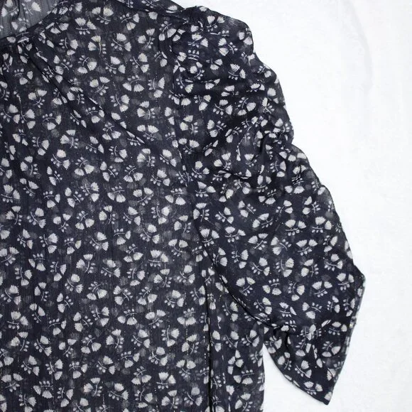 J. Crew Sheer Floral Blue & Gold Blouse Ruched Sleeves Short Sleeve Size Small - Picture 3 of 5